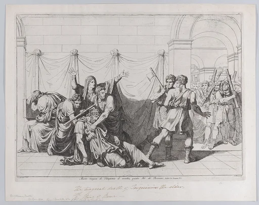 Plate 14: The Tragic Death of Tarquin the Elder; from volume I of Rollin's 'Istoria Romana'