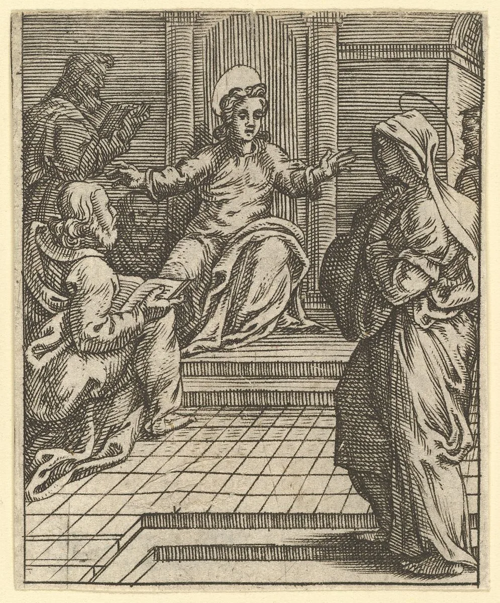 The Virgin of Sorrows: Christ Disputing with the Doctors; one of nine surrounding compartments from the Virgin of Sorrows, now separated — Giorgio Ghisi
