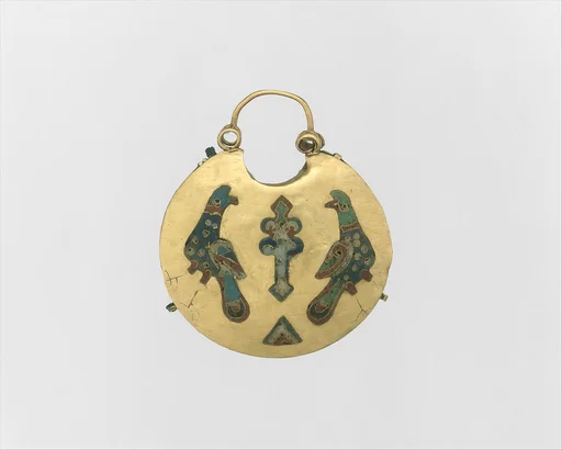 One of a Pair of Temple Pendants, with Two Birds Flanking a Tree of Life (front) and Leaf and Rosette Motifs (back)