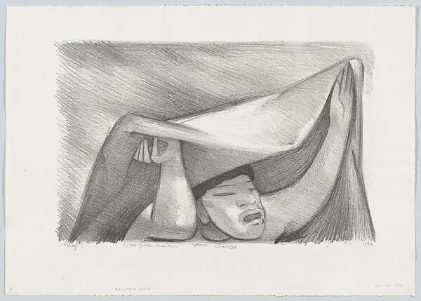 A woman lifting her rebozo above her head — Jean Charlot