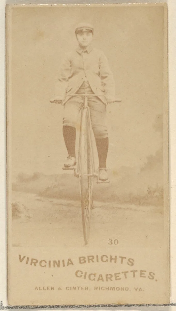 Card 30, from the Girl Cyclists series (N49) for Virginia Brights Cigarettes — Allen & Ginter