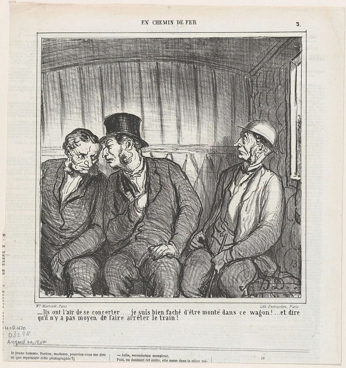 They seem to be planning a conspiracy...., from 'On the train,' published in Le Charivari, August 20, 1864 — Destouches|Honoré Daumier|Aaron Martinet