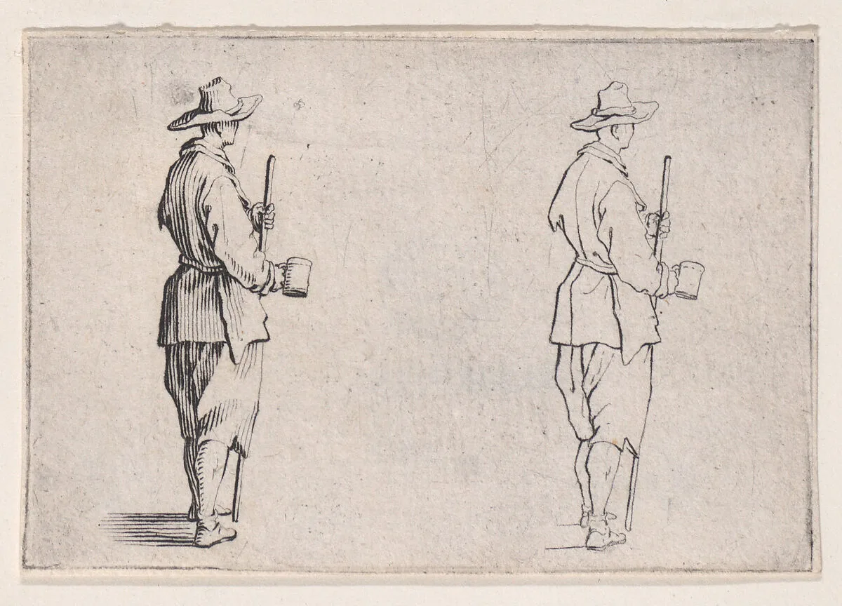 Le Paysan Tenant un Gobelet (The Peasant Holding a Cup), from Les Caprices Series A, The Florence Set — Jacques Callot|Lorenzo de' Medici
