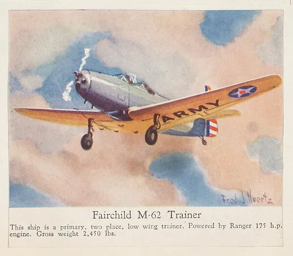 Fairchild M-62 Trainer, collector card from the Airplanes of America series (D2), issued by the Kelley Baking Company to promote Kelley's Bread — Kelley Baking Company