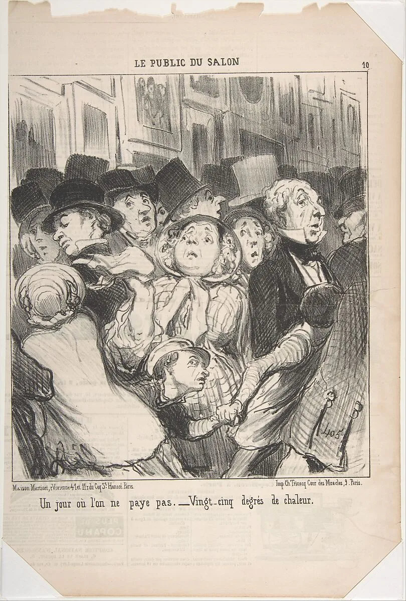 A Day When You Do Not Pay–Twenty-Five-Degree Heat (Un jour ou l'on ne paye pas. Vingt-cinq degres de chaleur ), from Le Public du Salon, published in Le Charivari, May 17, 1852 — Honoré Daumier|Charles Trinocq|Maison Martinet-Hautecoeur, Frères