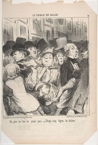 A Day When You Do Not Pay–Twenty-Five-Degree Heat (Un jour ou l'on ne paye pas. Vingt-cinq degres de chaleur ), from Le Public du Salon, published in Le Charivari, May 17, 1852