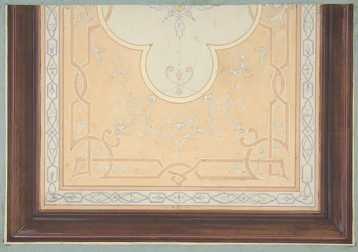 Design for the decoration of a ceiling with strapwork and rinceaux — Jules-Edmond-Charles Lachaise|Eugène-Pierre Gourdet