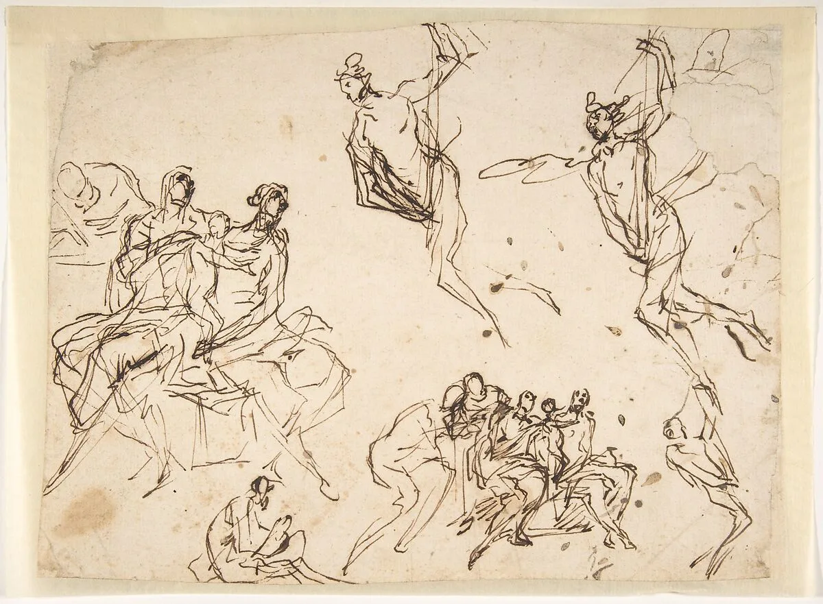 Studies of a Group of Seated Figures and of a Flying Figure — Micco Spadaro (Domenico Gargiulo)
