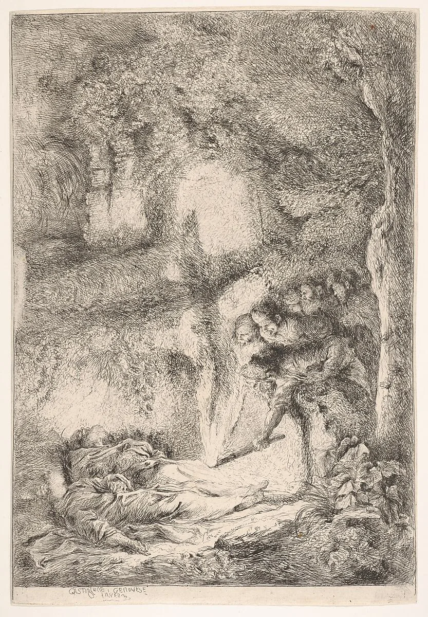 Finding the bodies of Saints Peter and Paul — Giovanni Benedetto Castiglione (Il Grechetto)