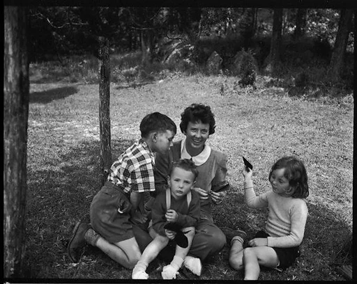 [Emily Workum and Her Children on Lawn, Bedford Village, New York]