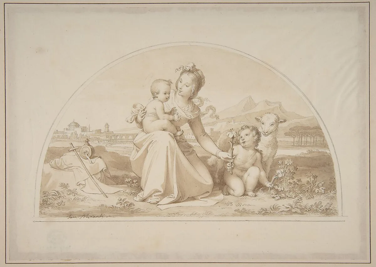 The Virgin and Child with the Infant John the Baptist and a Lamb in a Landscape — Tommaso Minardi