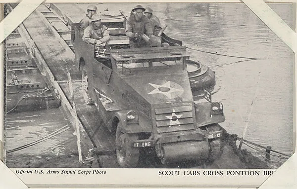 Scout Cars Cross Pontoon Bridge from Military--Official Photos cards (W615) — Unknown