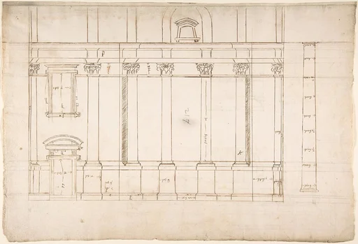 Santa Maria Maggiore, Sforza Chapel, elevation (recto) Unknown, entablature, partial cornice, and column or pilaster base profile (verso)