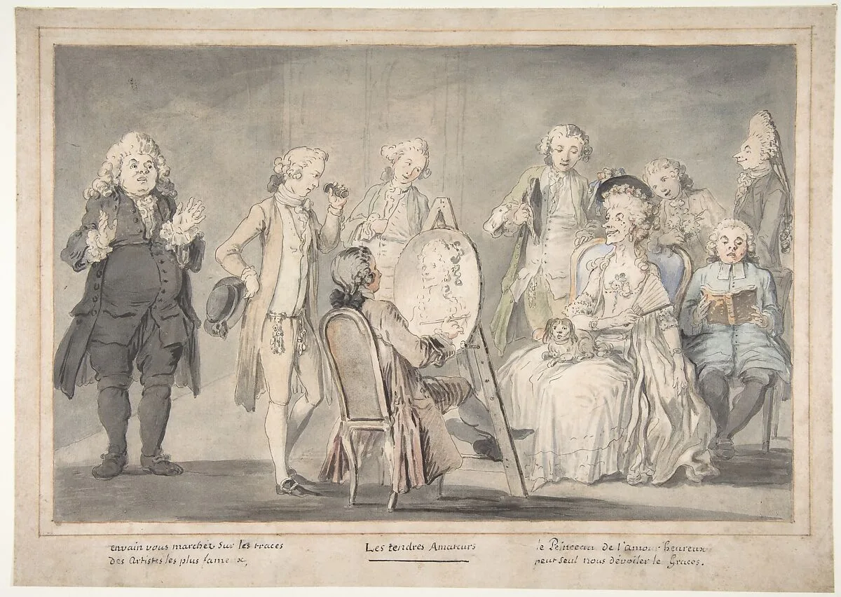 Satirical drawing: Artist Painting an Old Lady's Portrait — Pietro Antonio Novelli