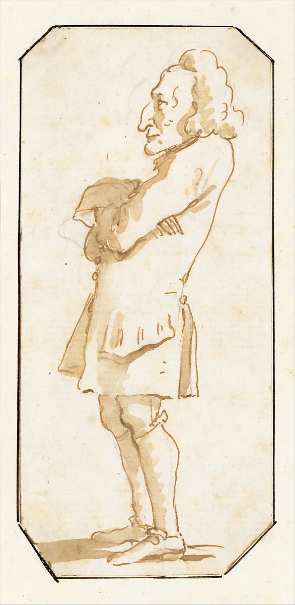 Caricature of a Man with His Arms Folded, Standing in Profile to the Left — Giovanni Battista Tiepolo