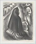 A Mexican street scene, a seated woman and a standing man — Miguel Covarrubias