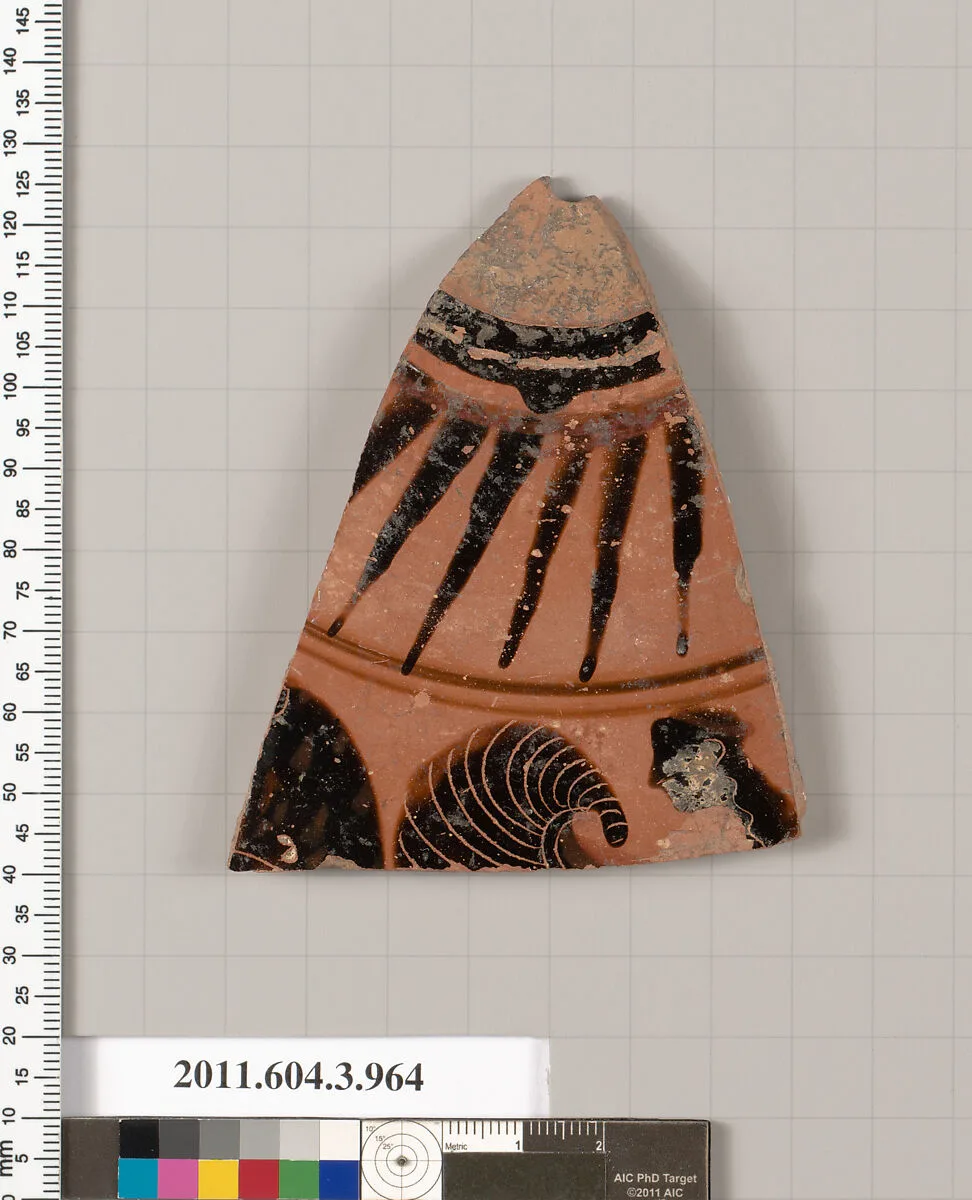 Terracotta fragment of a lekanis lid (covered dish) — Unknown