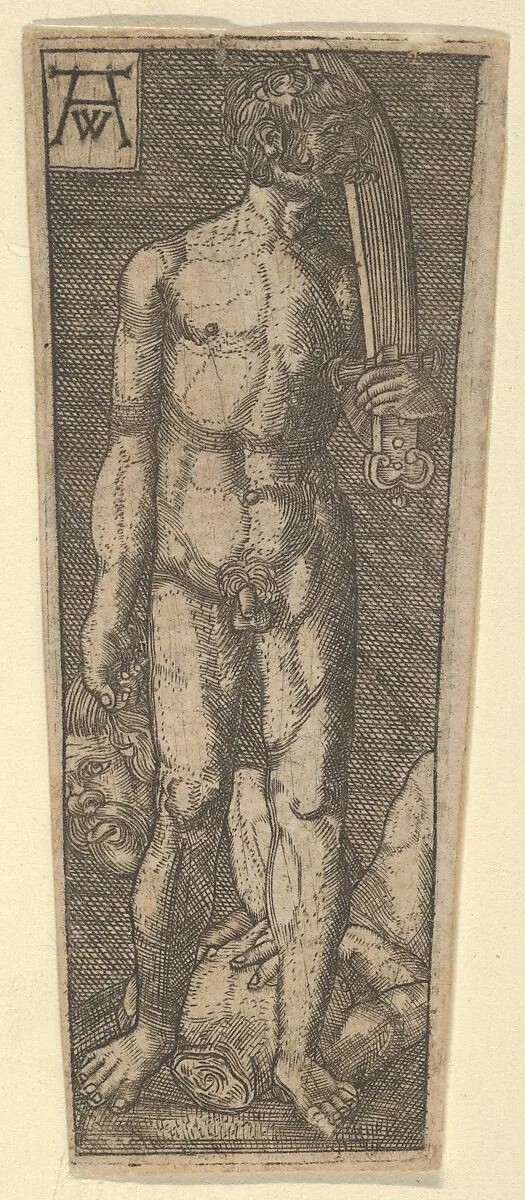 Reverse Copy of the Top of Dagger Sheath with David Holding the Head of Goliath — Heinrich Aldegrever