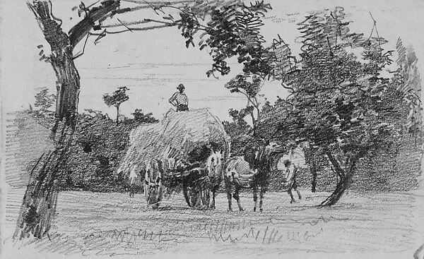 Two Men and a Hayrack Drawn by a Horse (from Scrapbook) — John Singer Sargent