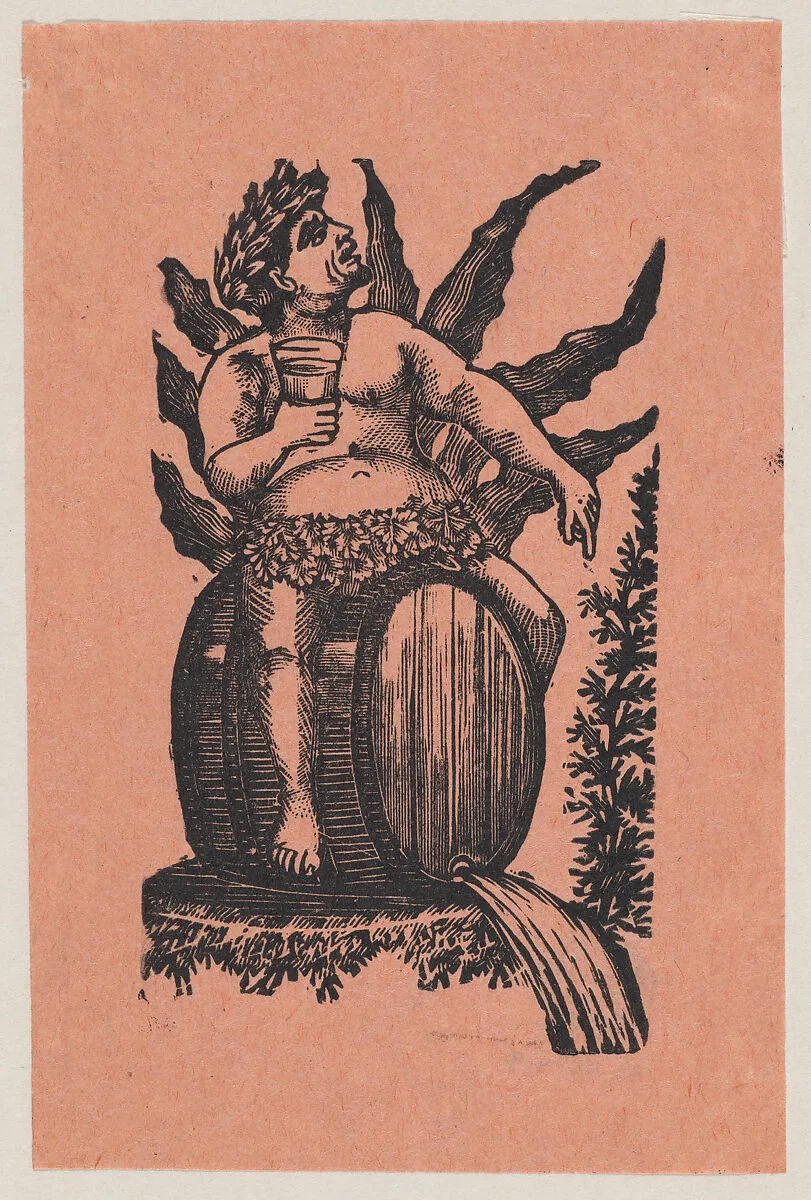 Bacchus astride a wine barrel — José Guadalupe Posada|Manuel Manilla
