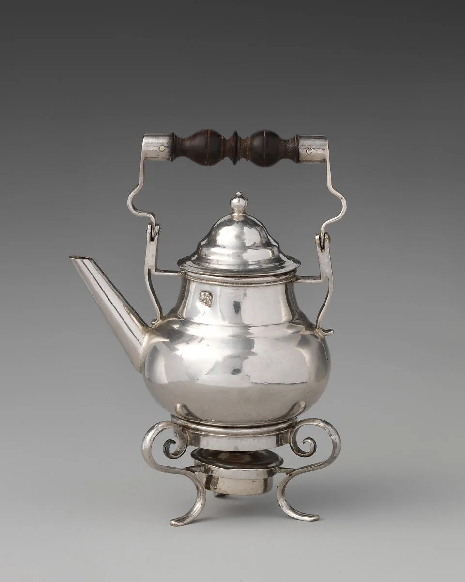 Miniature kettle with cover, stand, and lamp — David Clayton