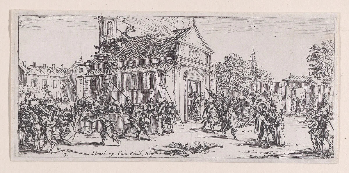 Dévastation d'un Monastère (Devastation of a Monastery), from Les Petites Misères de la Guerre (The Little Miseries of War), plate 3 — Jacques Callot|Israël Henriet