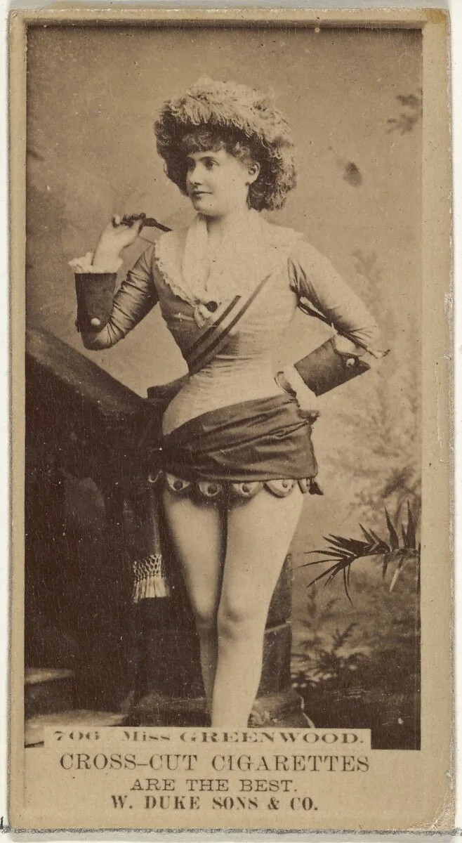 Card Number 706, Miss Greenwood, from the Actors and Actresses series (N145-3) issued by Duke Sons & Co. to promote Cross Cut Cigarettes — W. Duke, Sons & Co.