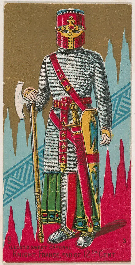 Knight, France, End of 12th Century, from the Military Series (N224) issued by Kinney Tobacco Company to promote Sweet Caporal Cigarettes — Kinney Brothers Tobacco Company