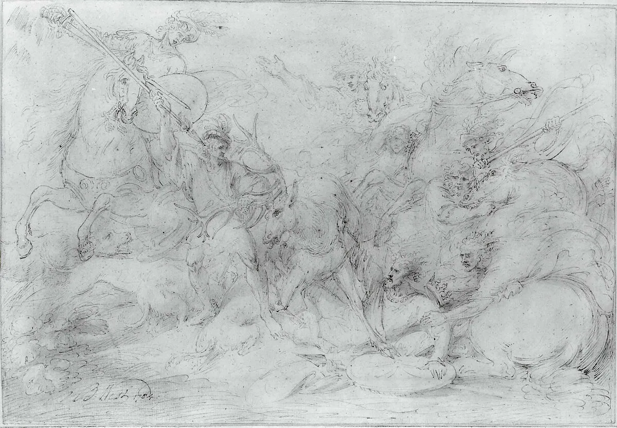 Study for "Alexander III, King of Scotland, Saved from a Stag by Colin Fitzgerald" — Benjamin West