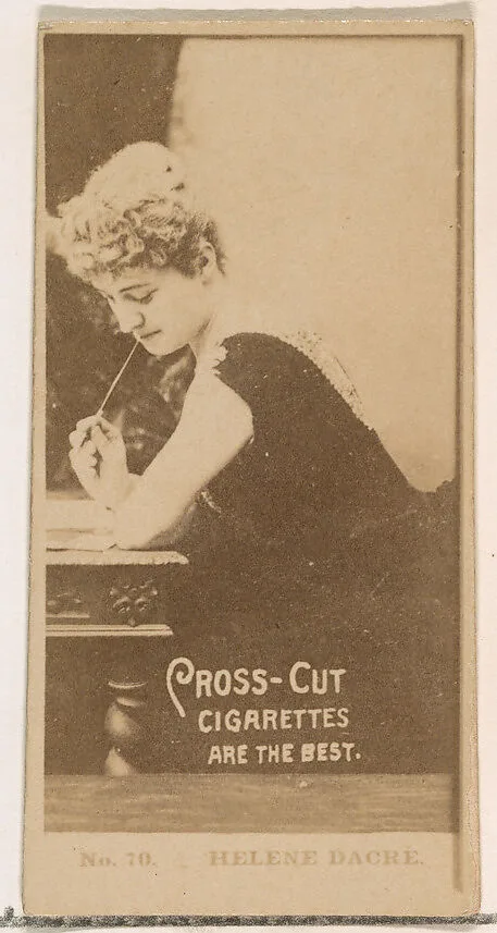 Card Number 70, Helene Dacre, from the Actors and Actresses series (N145-2) issued by Duke Sons & Co. to promote Cross Cut Cigarettes — W. Duke, Sons & Co.