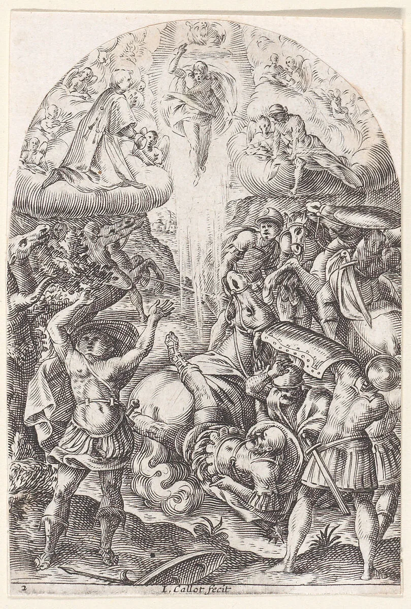The Conversion of St. Paul, plate 2 from "Les Tableaux de Rome, Les Eglises Jubilaires" (The Paintings of Rome, The Churches Jubilee) — Jacques Callot|Orazio Gentileschi