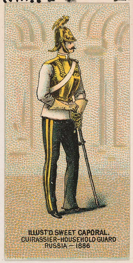 Cuirassier Household Guard, Russia, 1886, from the Military Series (N224) issued by Kinney Tobacco Company to promote Sweet Caporal Cigarettes — Kinney Brothers Tobacco Company