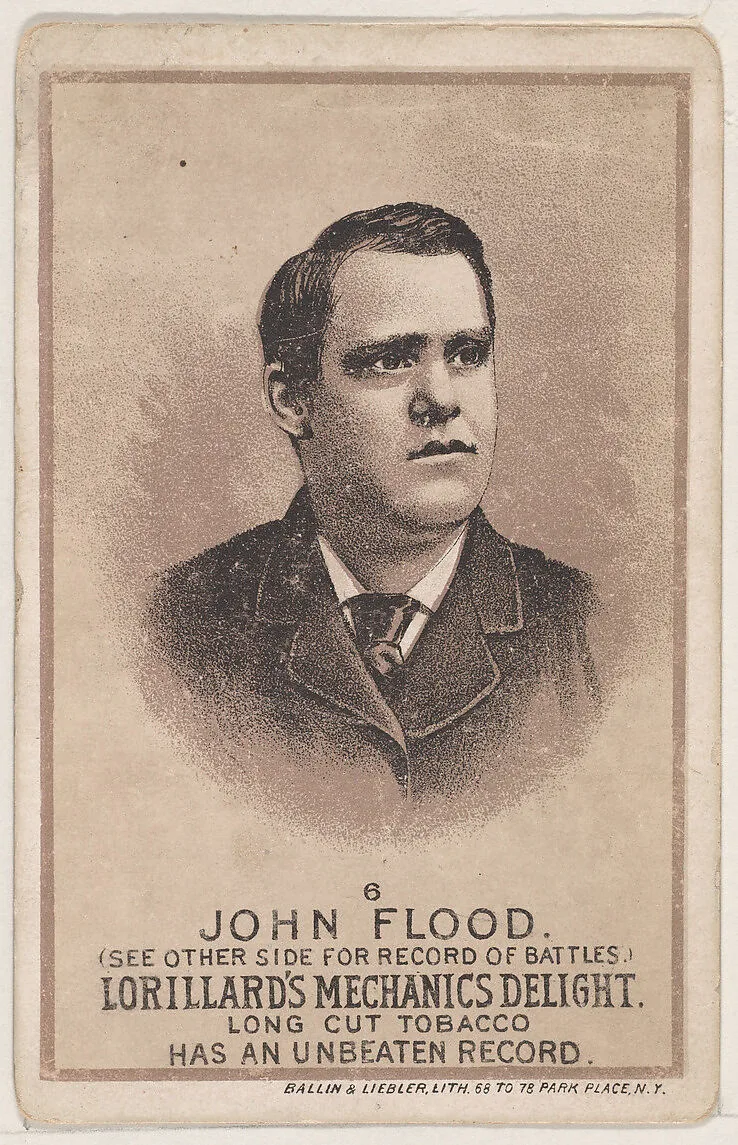 Card 6, John Flood, from the Prizefighters series (N269) issued by P. Lorillard Company to promote Mechanics Delight Long Cut Tobacco — Ballin & Liebler Lithography|P. Lorillard Company