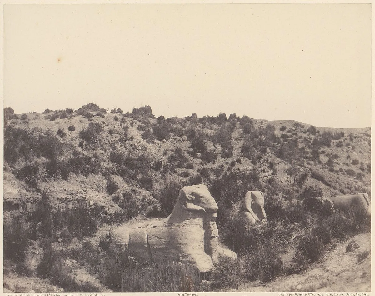 Karnak (Thèbes), Sphinx a Tête Humaine et a Tête de Bélier, en Y — Félix Teynard|Imprimerie Photographique de H. de Fonteny et Cie