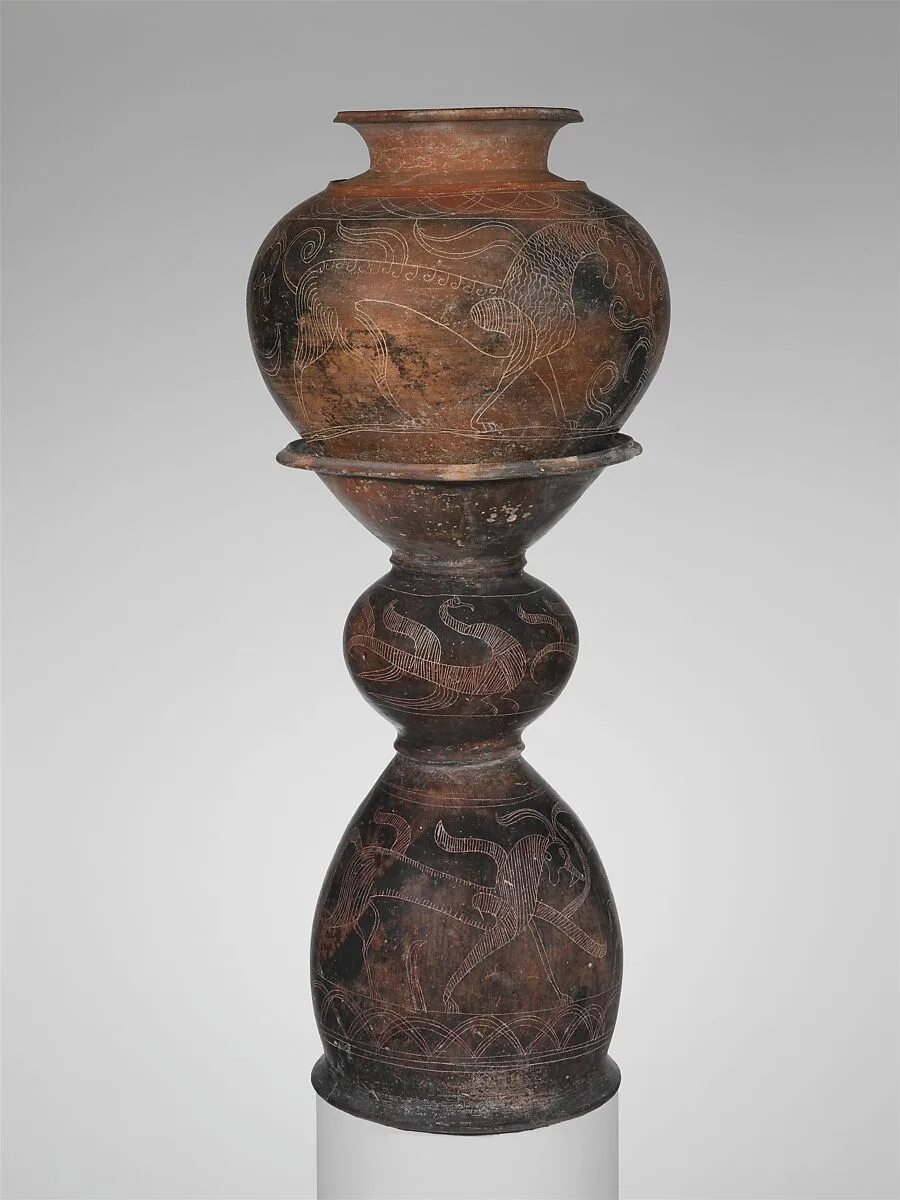 Terracotta dinos (deep round-bottomed bowl) and holmos (stand) — Unknown