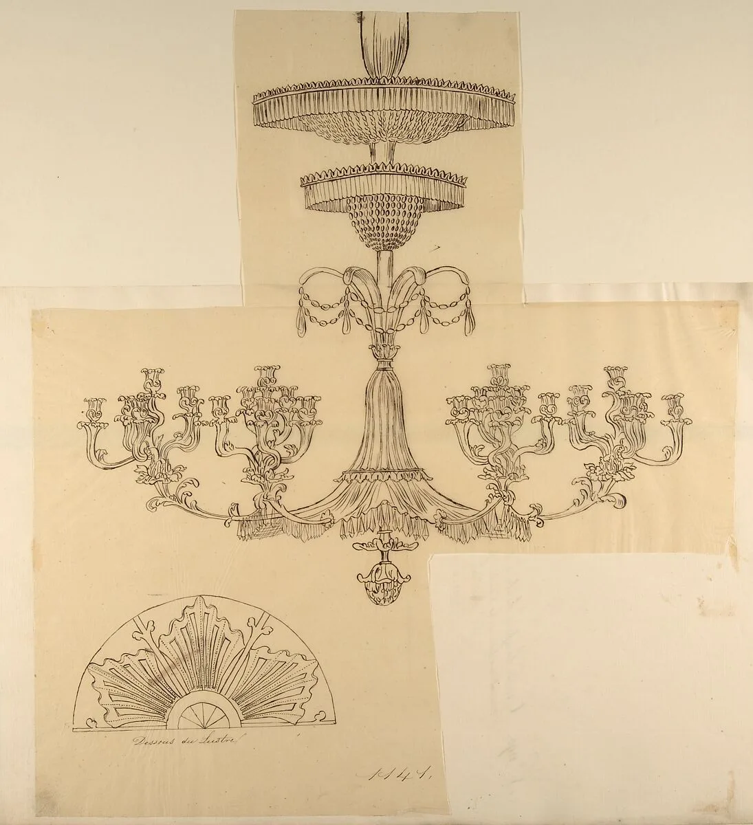 Designs for a Chandelier and a Plaster Mount — Anonymous, French, 19th century