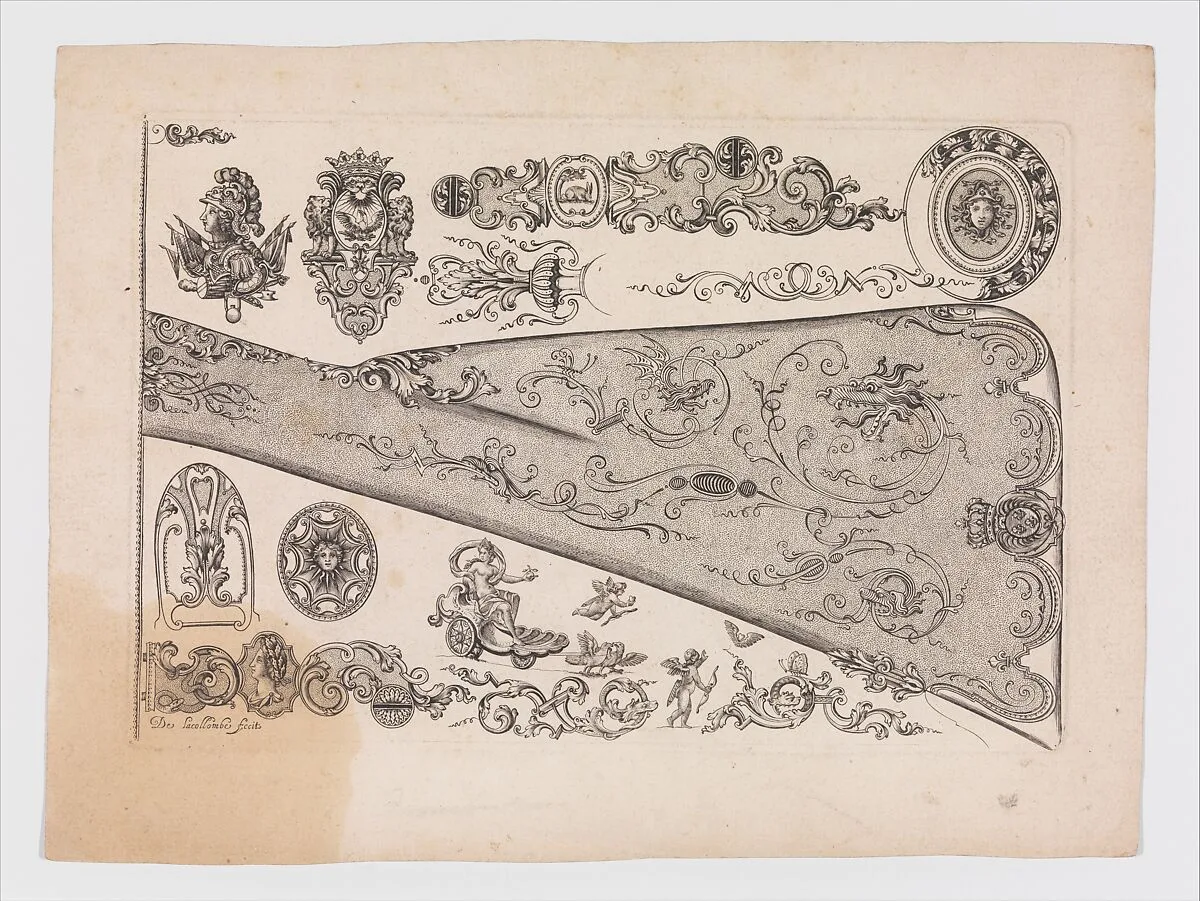 Plate seven from Nouveavx Desseins D'Arquebvseries — De Lacollombe|Gilles Demarteau