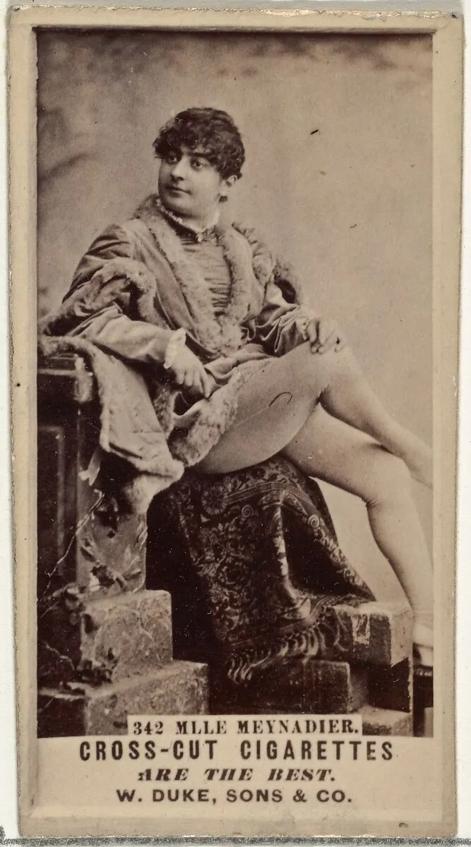 Card Number 342, Mlle. Meynadier, from the Actors and Actresses series (N145-3) issued by Duke Sons & Co. to promote Cross Cut Cigarettes — W. Duke, Sons & Co.