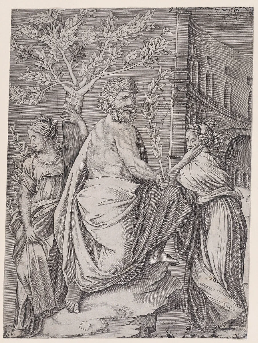 The Man with a Laurel Branch — Agostino Veneziano (Agostino dei Musi)|Raphael (Raffaello Sanzio or Santi)