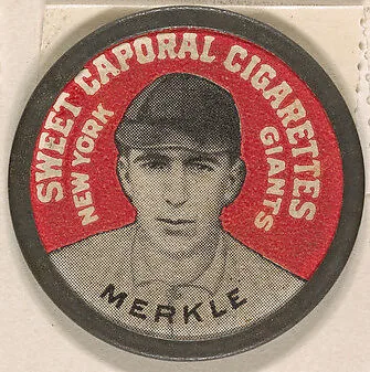 Merkle, New York Giants (red), from the Domino Discs series (PX7), issued by Kinney Brothers — Kinney Brothers Tobacco Company
