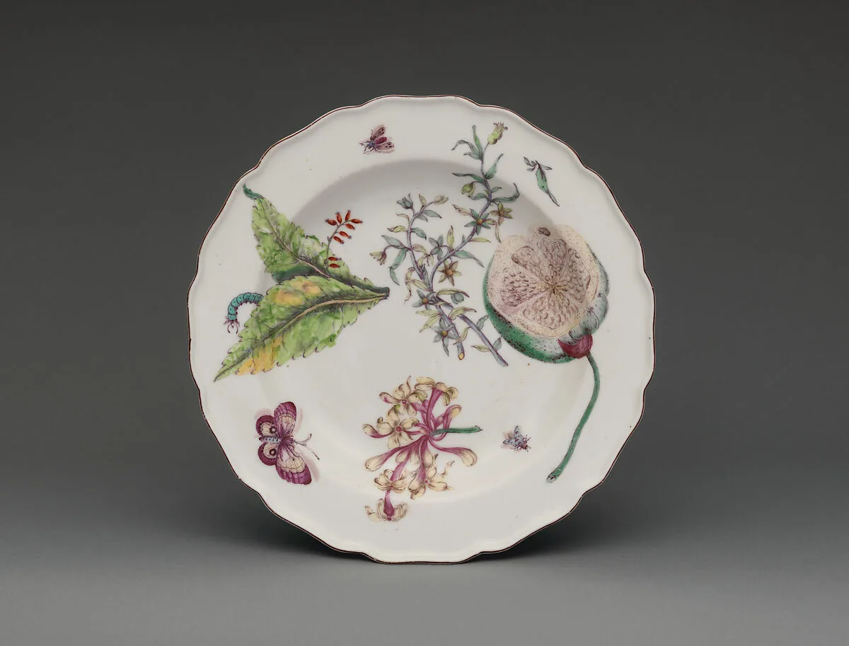 Botanical plate with honeysuckle spray — Chelsea Porcelain Manufactory