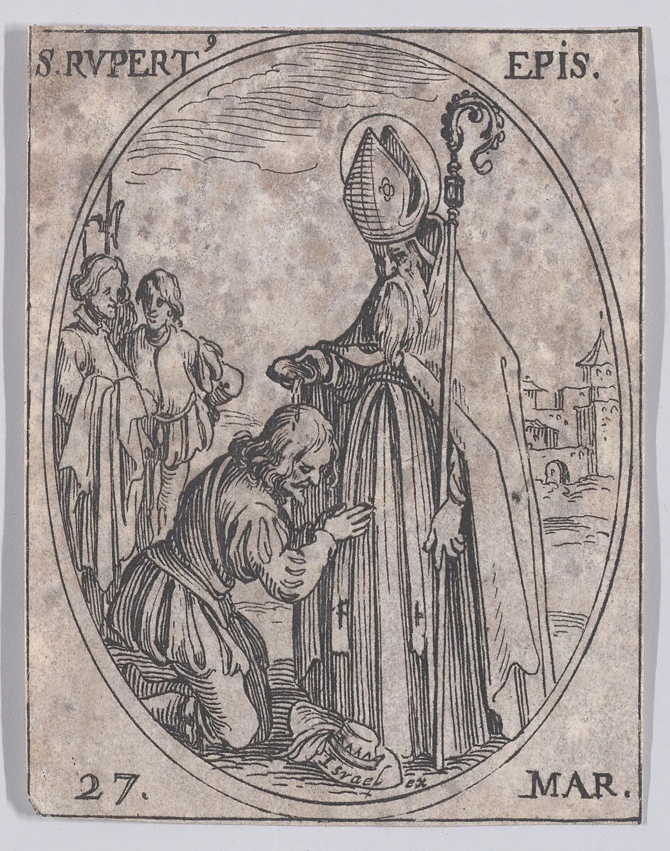 S. Rupert, évêque (St. Rupert, Bishop), March 27th, from "Les Images De Tous Les Saincts et Saintes de L'Année" (Images of All of the Saints and Religious Events of the Year) — Jacques Callot|Israël Henriet
