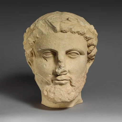 Limestone bearded head with a wreath of leaves