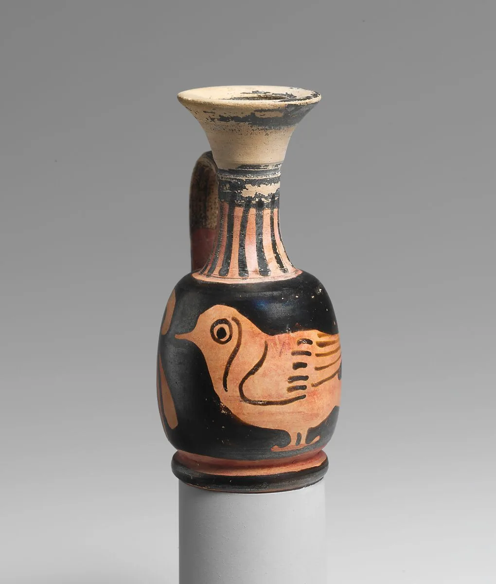 Terracotta lekythos (oil flask) with a bird — Unknown