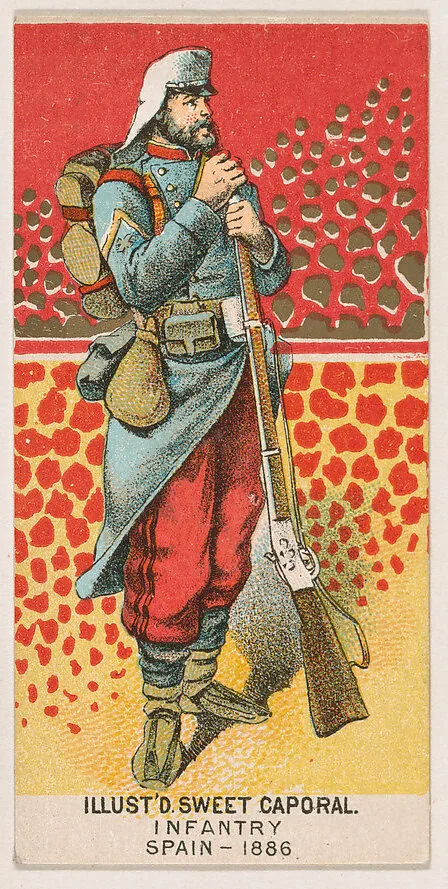 Infantry, Spain, 1886, from the Military Series (N224) issued by Kinney Tobacco Company to promote Sweet Caporal Cigarettes — Kinney Brothers Tobacco Company