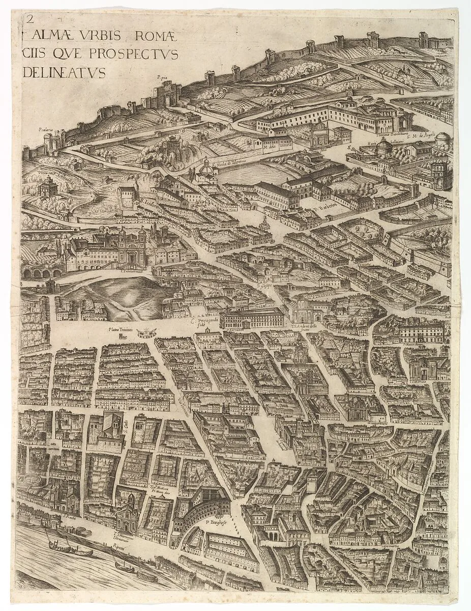 Plan of the City of Rome. Part 2 with the Trinità dei Monti, Palazzo Borghese and the Baths of Diocletian — Giovanni Domenico de Rossi|Cardinal Camillo Pamphili|Antonio Tempesta