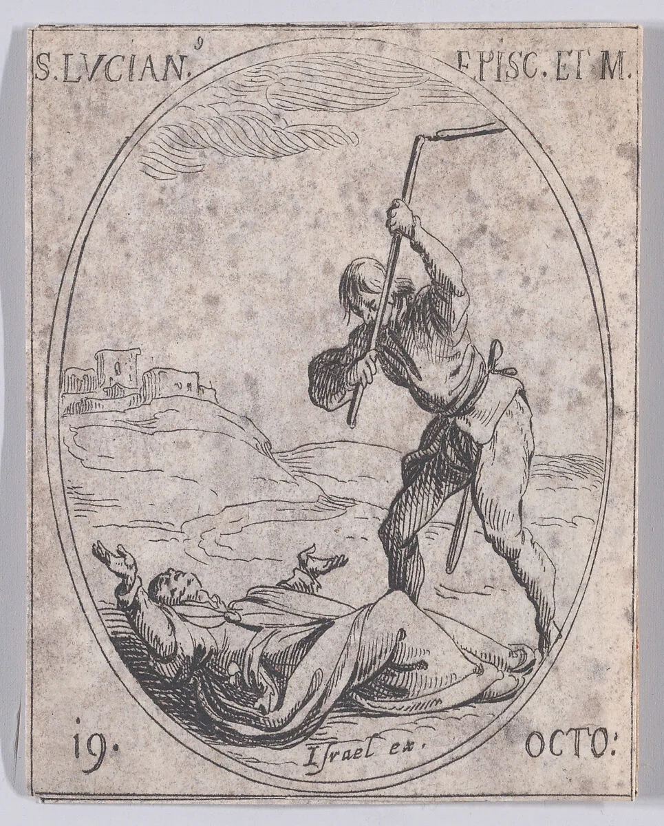 S. Lucien, évêque (St. Lucian, Bishop), October 19th, from "Les Images De Tous Les Saincts et Saintes de L'Année" (Images of All of the Saints and Religious Events of the Year) — Jacques Callot|Israël Henriet