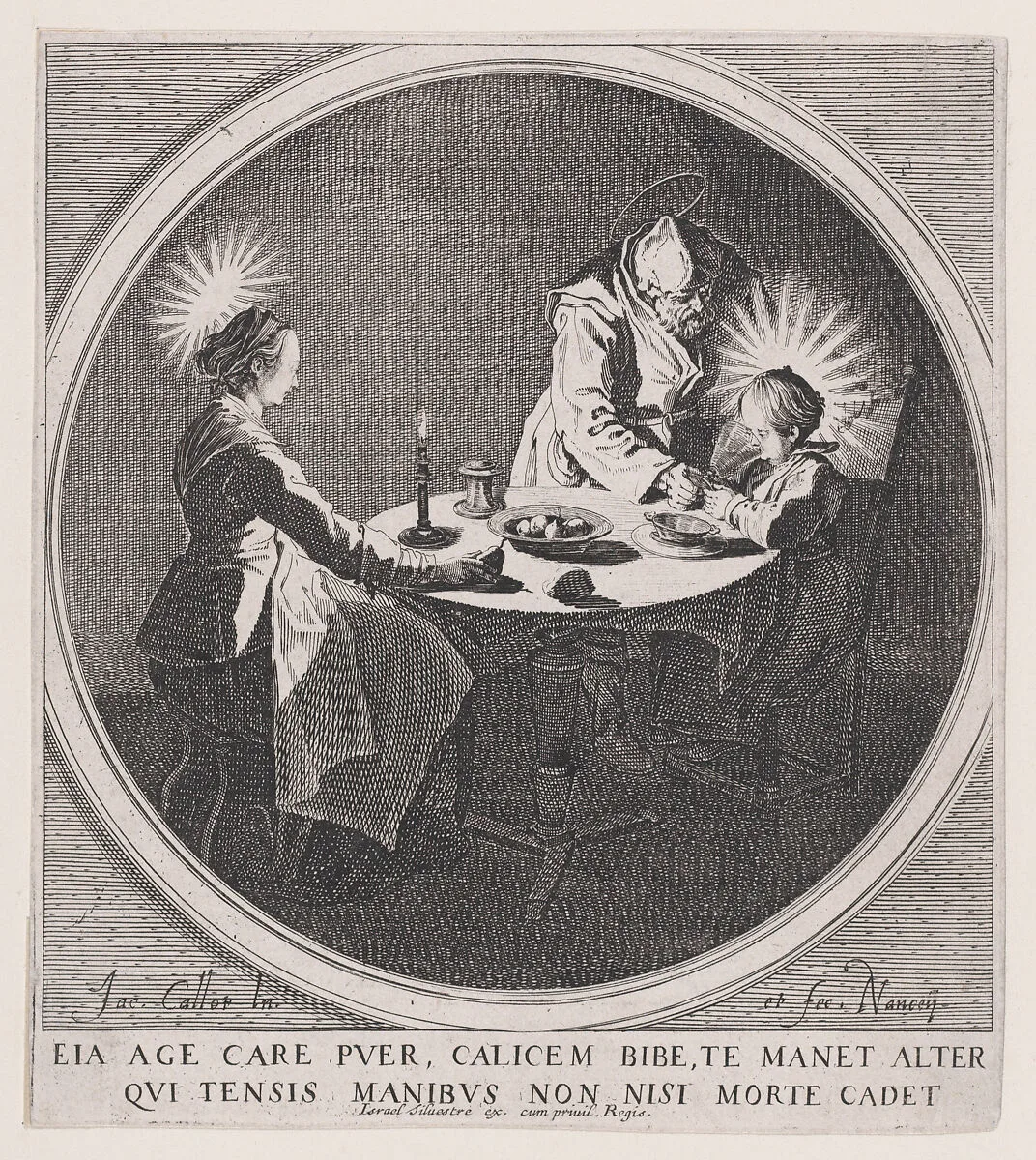 Le Benedicite, estampe appelée aussi La Sainte Famille a Table et St. Joseph Faisant Boire L'Enfant Jésus (The Grace, also called The Holy Family at the Table and St. Joseph Giving the Christ Child a Drink) — Jacques Callot