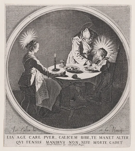 Le Benedicite, estampe appelée aussi La Sainte Famille a Table et St. Joseph Faisant Boire L'Enfant Jésus (The Grace, also called The Holy Family at the Table and St. Joseph Giving the Christ Child a Drink)