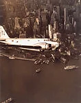 United States Army Bomber in Flight Over New York City